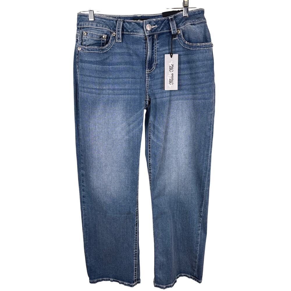 Miss Me Fleur Denim Jeans Women Sz 30x32 Blue Slim Wide Medium Wash Flap Pocket